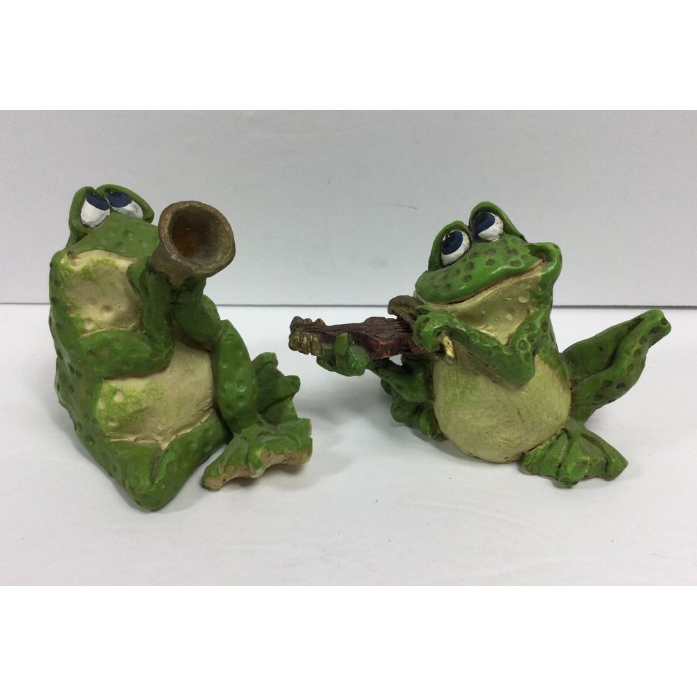 Vintage K Kelly Musician Frogs Lot of 2 Hand‎ Painted Resin Signed Collectibles